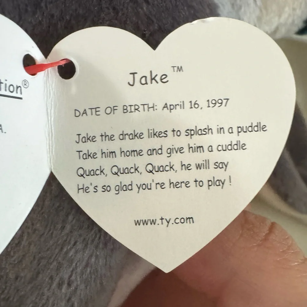 NWT Ty Beanie Baby Jake the Drake Plush Brown Gray White Vintage 1998